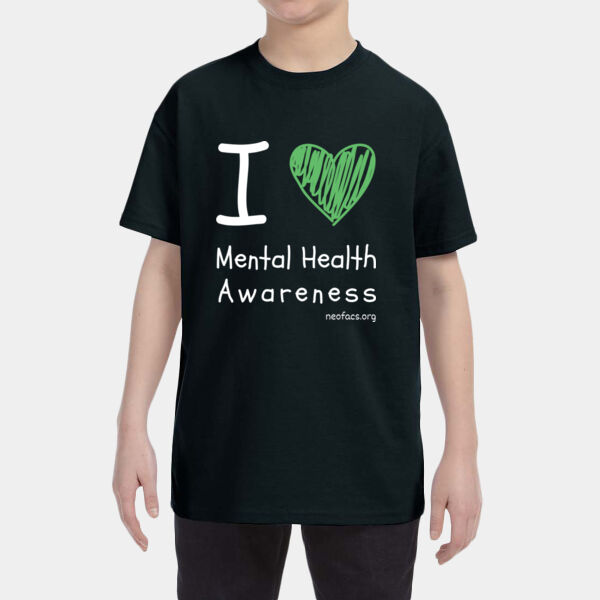 I Love Mental Heath Awareness Youth T-Shirt (White and Green) Thumbnail