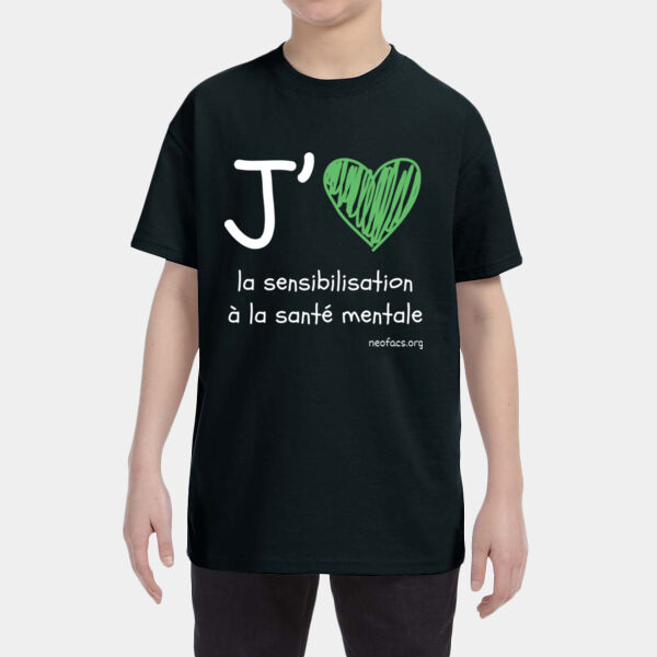 J’aime Sensibilisation a la Sante Mentale Youth T-Shirt (White and Green) Thumbnail