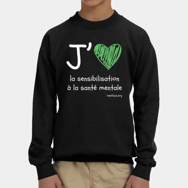 J’aime Sensibilisation a la Sante Mentale’aime Sensibilisation a la Sante Mentale Youth Crewneck (White and Green) Thumbnail