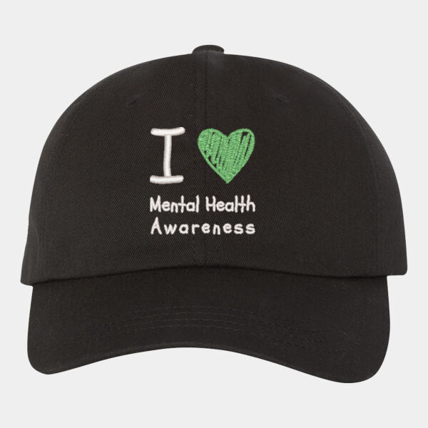 I Love Mental Heath Awareness dad cap (Green and white EMB) Thumbnail